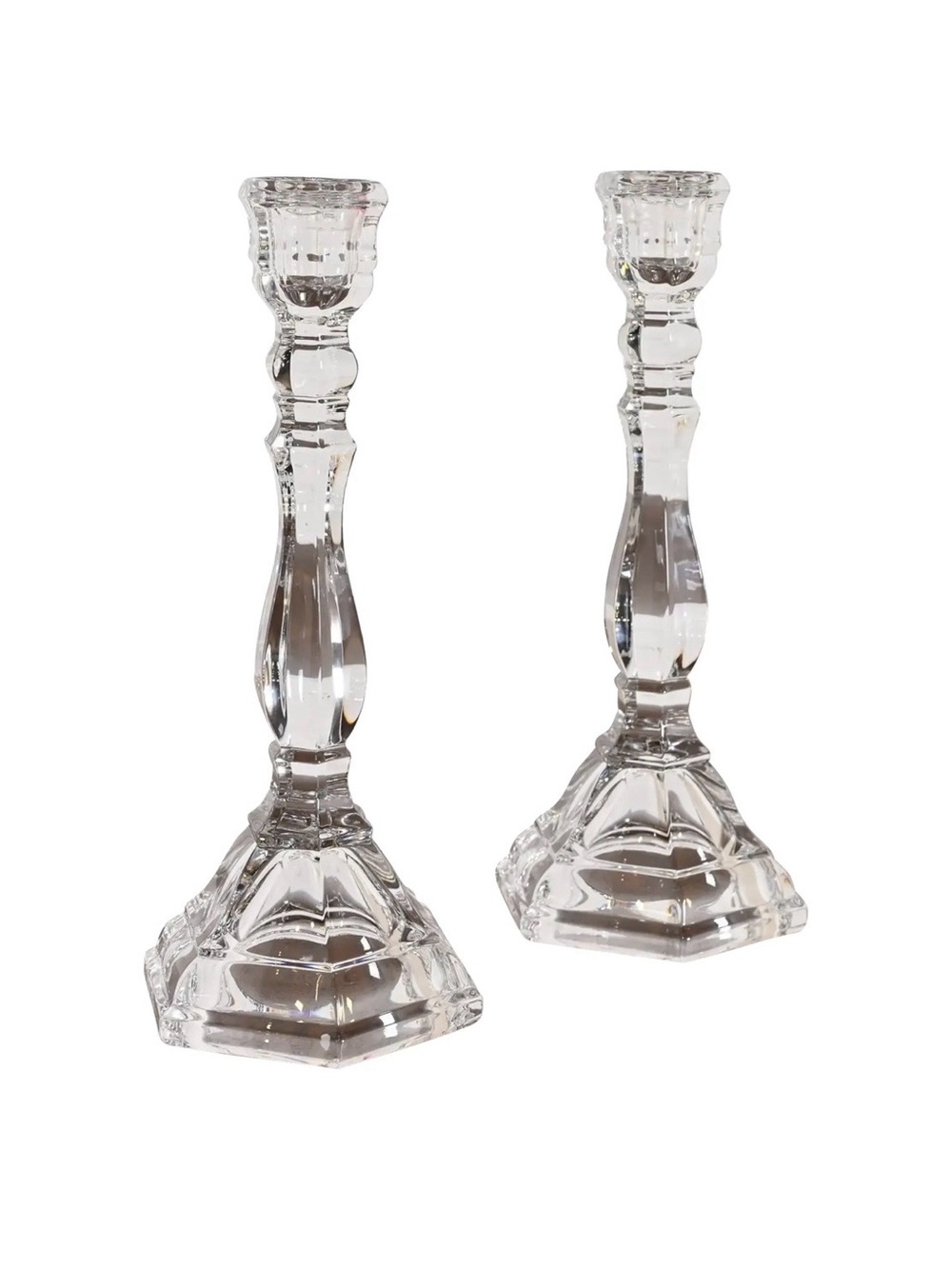 Tiffany & Co Hampton Crystal Candlesticks Pair 9” Signed Lead Candle Holders